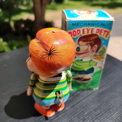 1960's POPEYE PETE tin windup with popping eyes. TPS Japan. In O