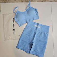 NEW WOMENS 2 Piece Workout Set Blue Sports Bra  Shorts Outfit Thrive Size M