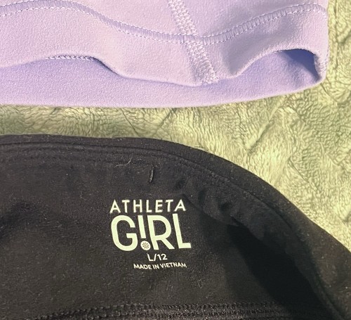 ATHLETA GIRL Lot Three Leggings Activewear Shorts Girls 10/12 Youth Pink Blue - Picture 3 of 4