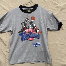 90S LOONEY TUNES SPACE JAM SHIRT YOUTH Medium Kids Boys Tune Squad Rare AOP