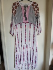 Sundance Laisella Maxi Embroidered Kaftan Floral Strip Dress Sz Medium Petite 