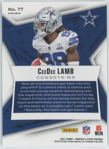 Tarjeta CeeDee LAMB 2021 Panini Rookies & Stars Pulsar Prizm #77 - Imagen 2 de 2