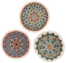 Nain 9la 3PCs Annodato a Mano Tappeto Persiano Ø: 45 cm-Orient Tappeto Rotondo