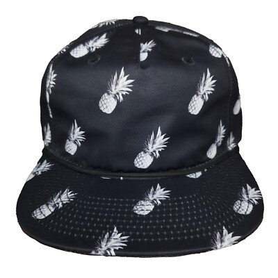 Pineapple Strapback Hat Cap Black White Allover Tropical Print New