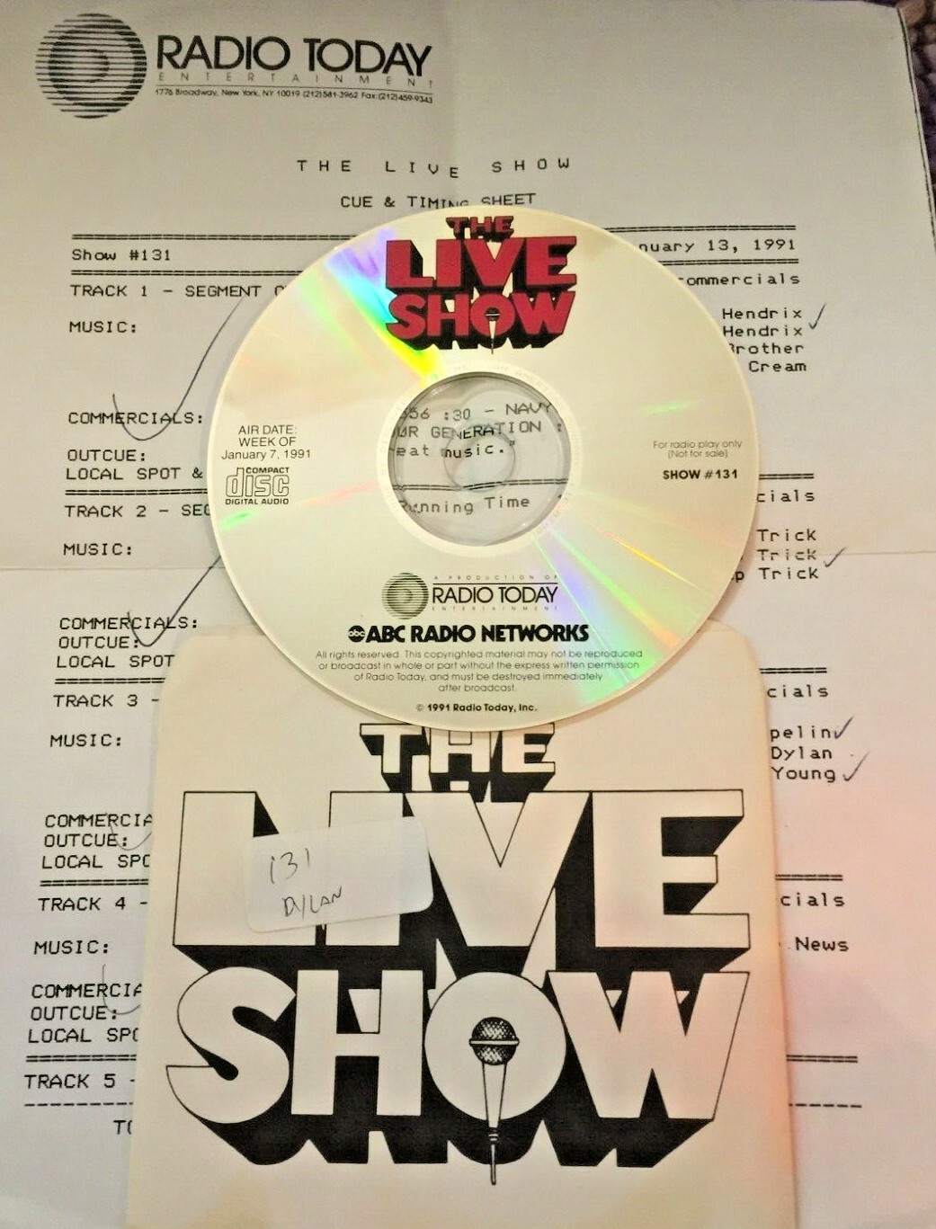 RADIO SHOW: LIVE SHOW 1/7/91 CHEAP TRICK SET, BOB DYLAN, JIMI HENDRIX (2), CREAM