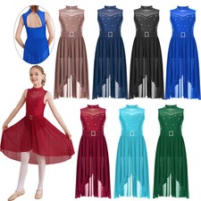 Girls Lyrical Rhinestone Leotard Festivals Dance Dress Ballet Dancewear Shiny