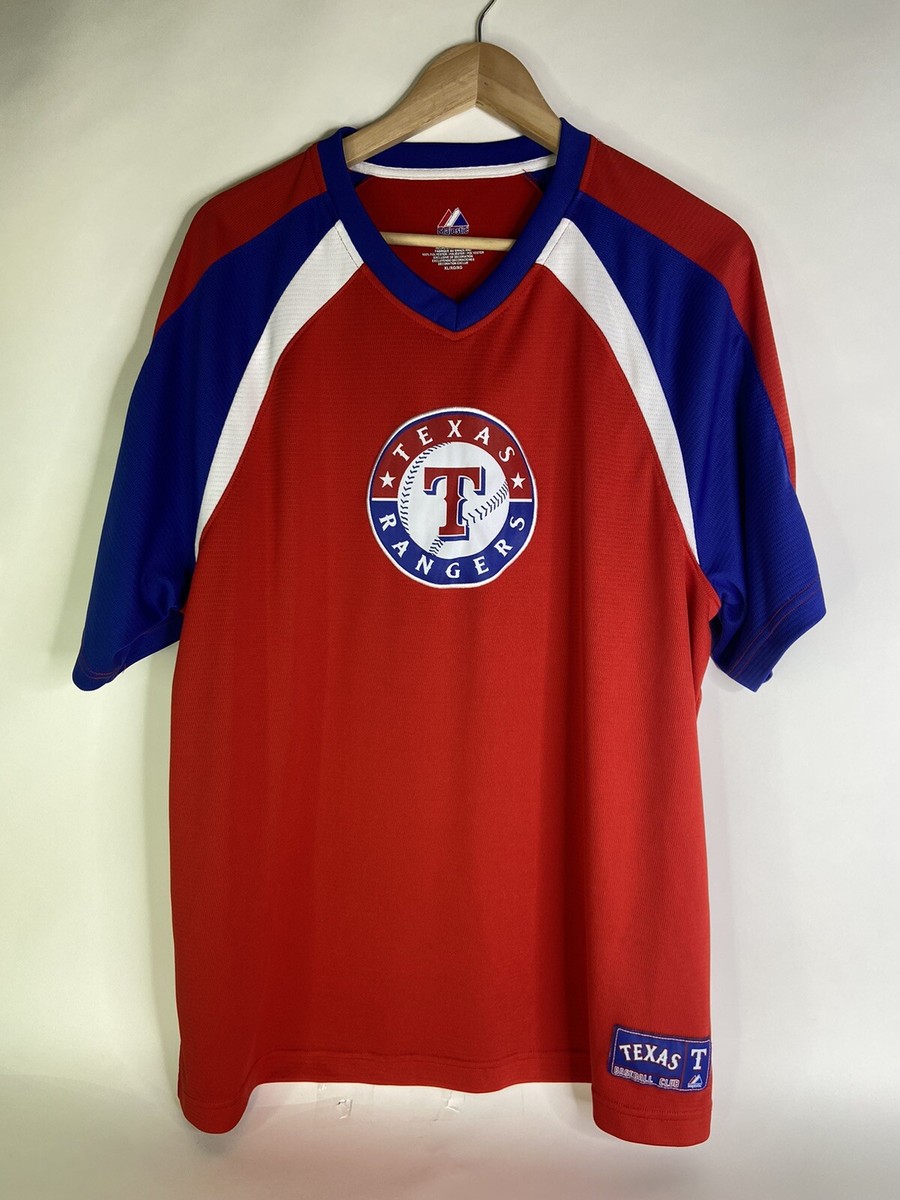 Texas Rangers MLB Majestic Mens XL Red Blue Baseball Jersey | eBay
