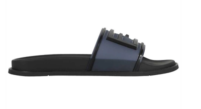 Fendi Mens Baguette Rubber Blue Black Logo Flat Slide Sandal  display picture 3