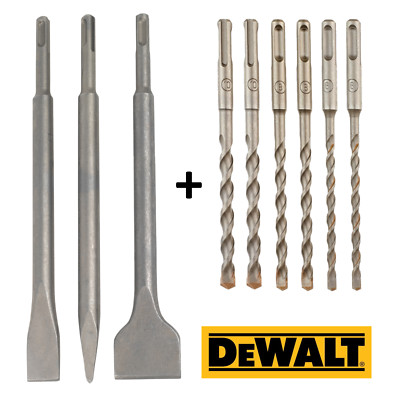 DeWalt 1x Meißelset DT60330 3-tlg. und 1x Bohrerset DT60302 6-tlg. | SDS-Plus