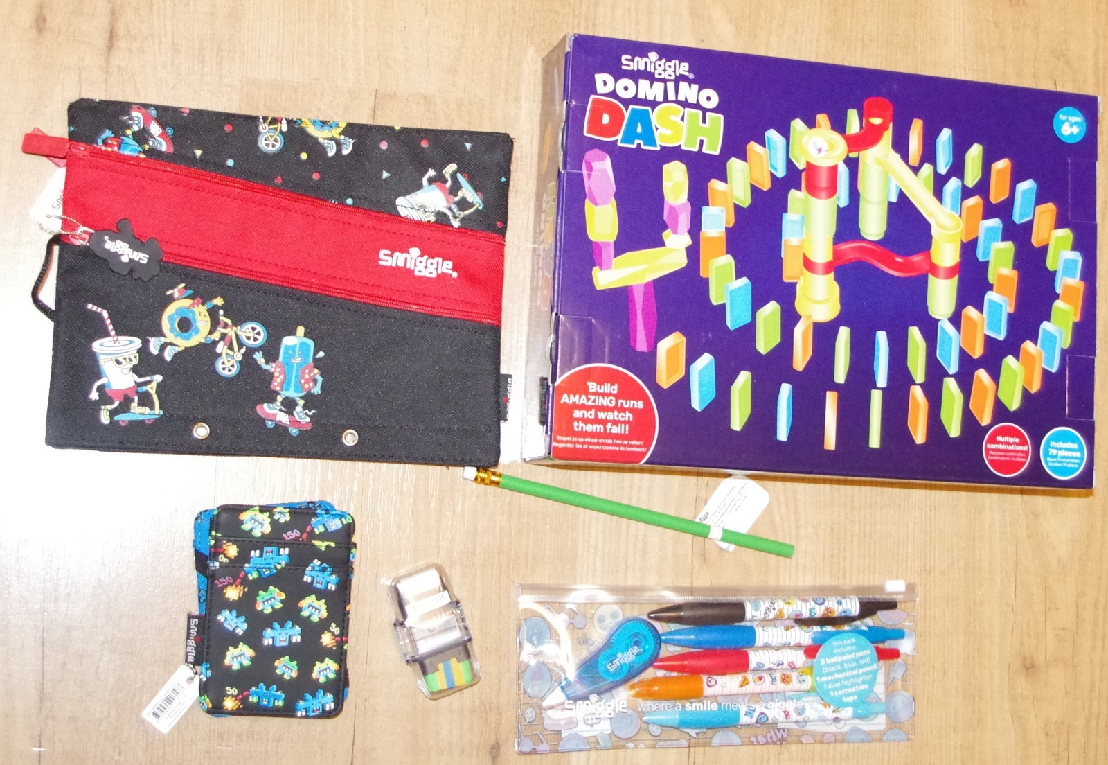 Smiggle Boy Stationery pack pencil case Domino game Rubber sharpener Marker pen
