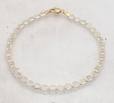8" Mariner Anchor Link Pave Chain Bracelet Real 10K Yellow White Gold