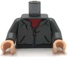 Lego New  Minifigure Torso Dark Bluish Gray Hoodie Red Shirt and Zipper Pattern