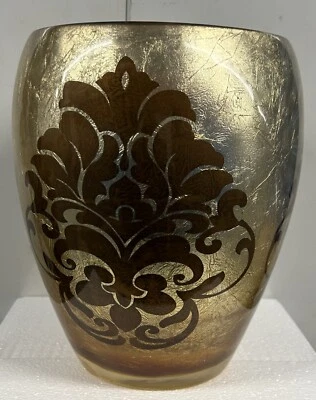 Anna's Linen Bathroom Waste Basket gold foil printed decorative design New - Image 1 of 4