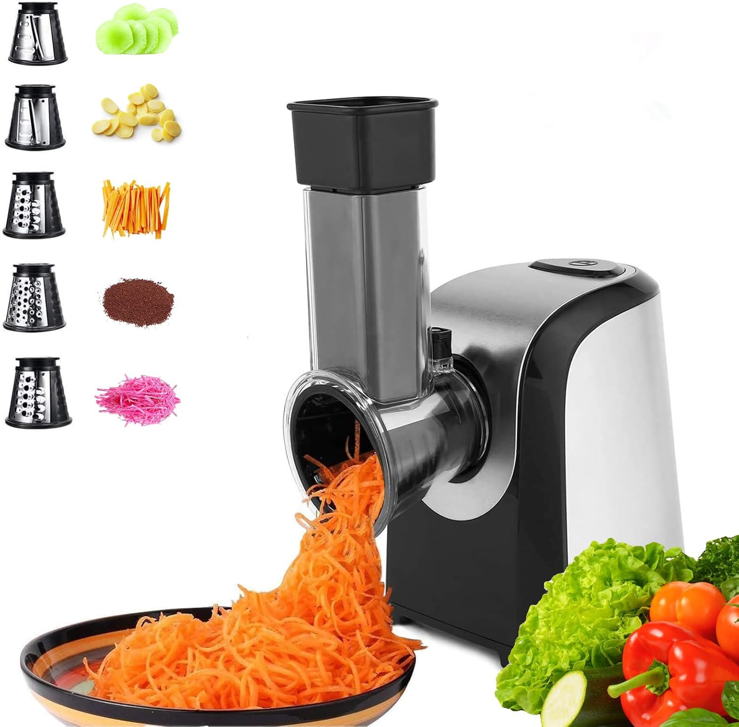 Electric Cheese Grater, 150W Electric Slicer Shredder with 5 Different Blades, O