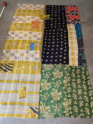 Fantastic Vintage stripe block Patch Quilt comfort throw Farmhouse 54'' x 89''