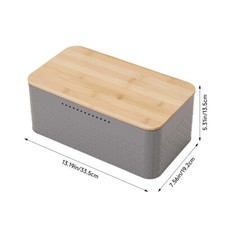 Image of Large Metal Bread Bin With Bamboo Lid, For Kitchen Countertop Cake Loaf Storage