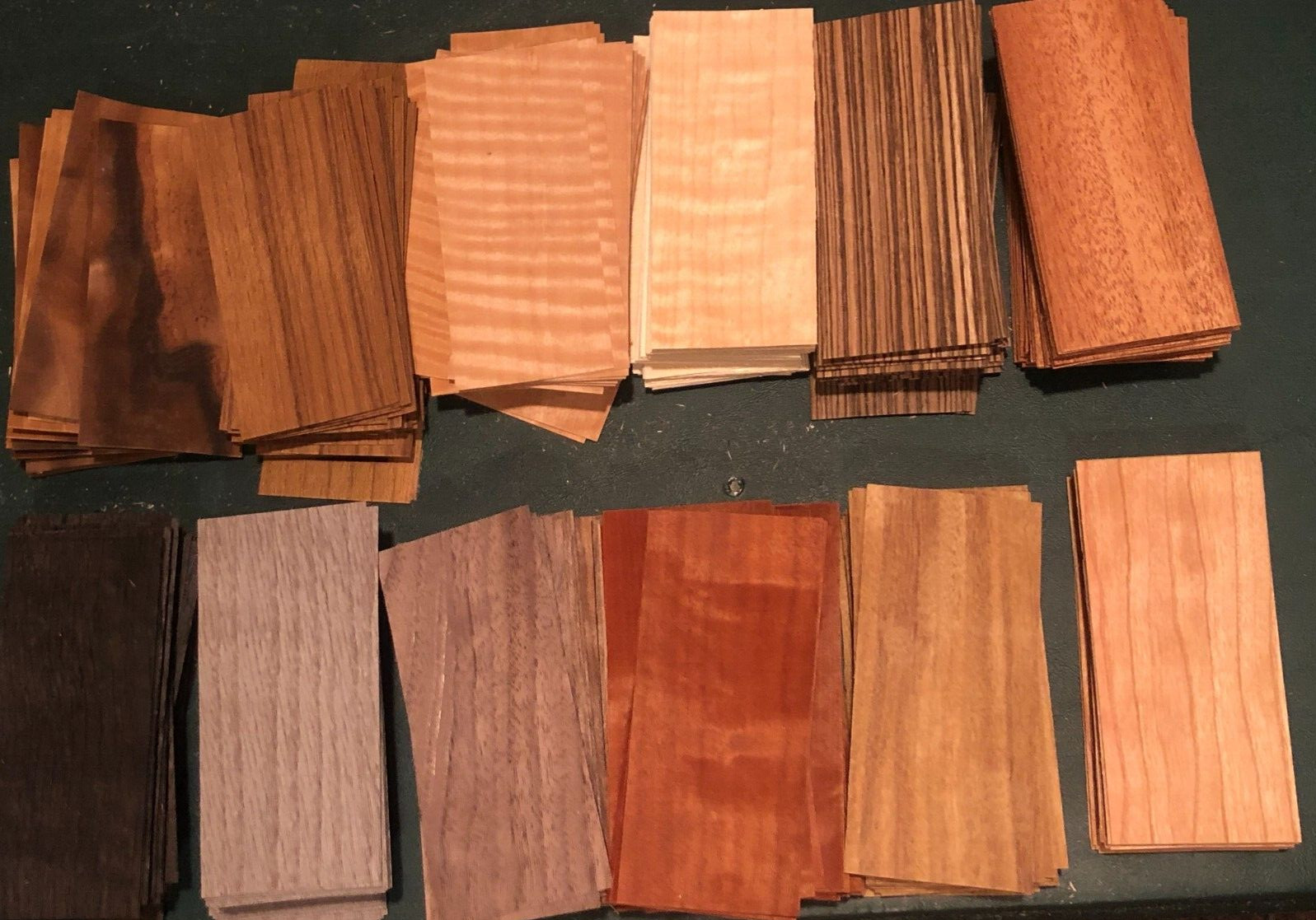 100 Piece Exotic Fingerboard Wood Veneer tech deck 4.5" x 2"  1/42" thickness