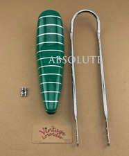 LOWRIDER 24" SHORT BACK SISSY BAR IN CHROME W/ SPARKLE GREEN STRIPE BANNANA SEAT