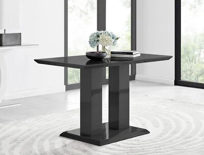 FURNITUREBOX UK IMPERIA Black High Gloss 4 Seater Pillar Support Kitchen Dining Table