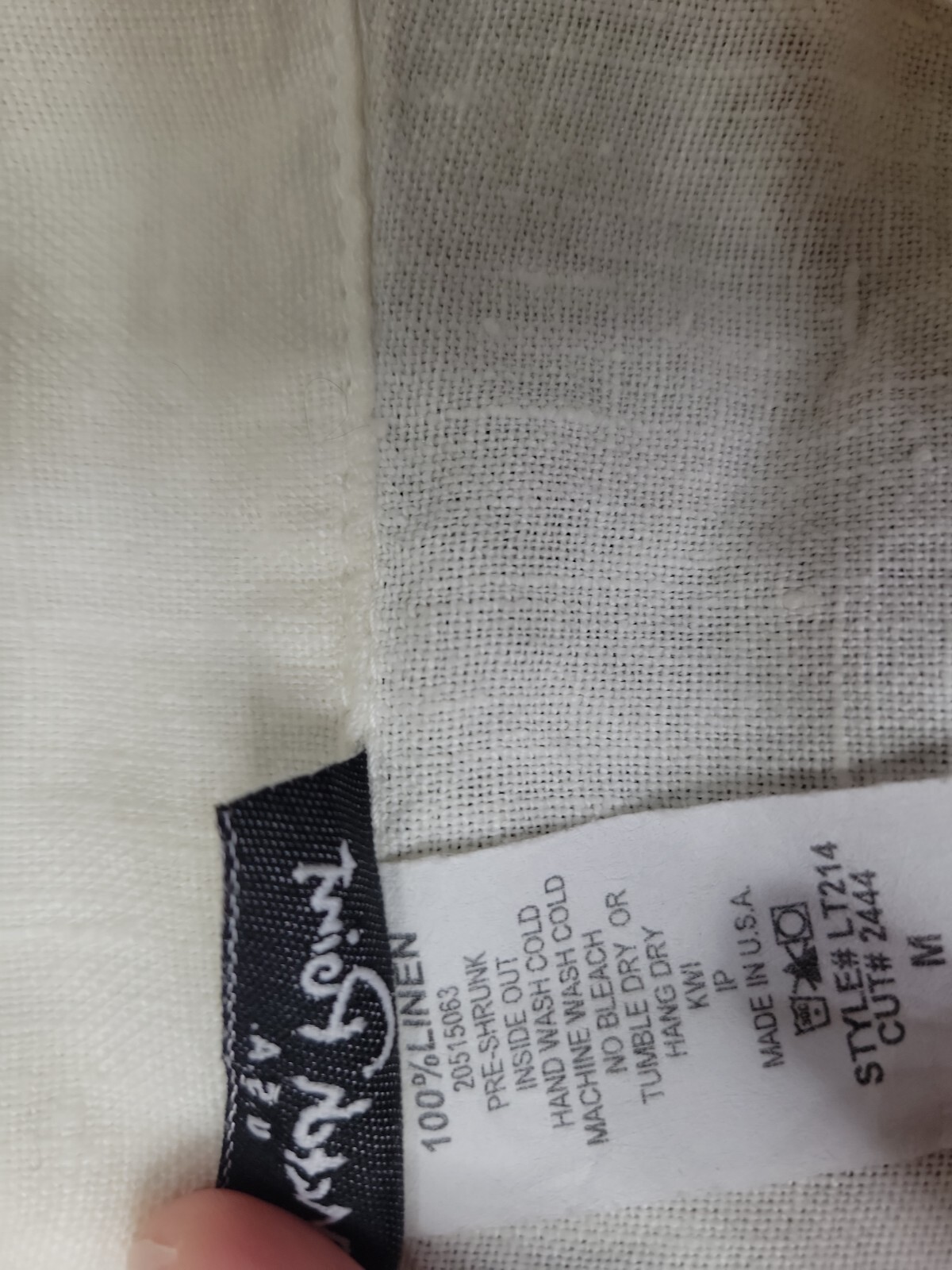 Match Point U.S.A. Women's M Cream 100% Linen Top 3/4 Sleeves Button Up Collar