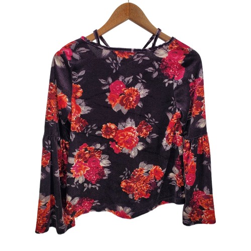 Current Project Womens Velvet Bell Sleeve Floral Top Size M Long Sleeve Boho - Picture 4 of 15