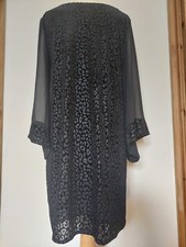Wallis Black Velor Leopard Print Party Dress. Sheer 3/4 Sleeves.  Size 14 Eur 42