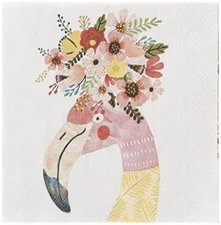 Boston International - 3-Ply 5" Cocktail Napkins - Floral Flamingo