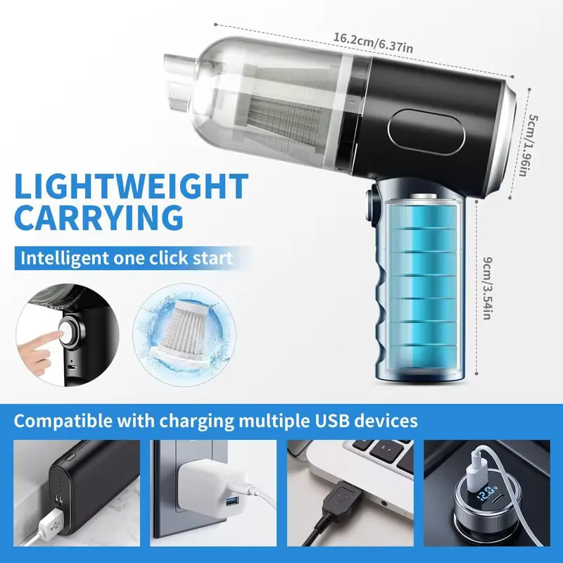 - Senza marca/Generico - - Aspirapolvere Mini Portatile Ricaricabile Potente Auto Casa 500W Accessori - Miniatura 2