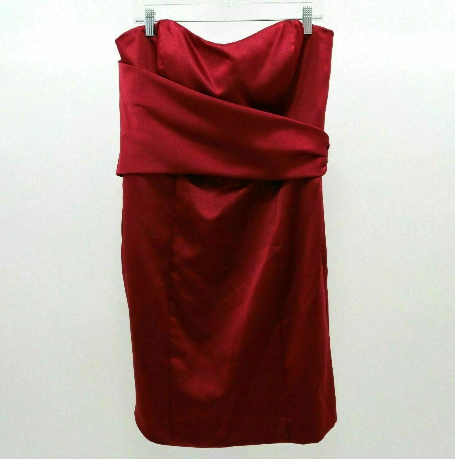 Nicole Miller Womens Size 16 Strapless Ruby Red Cocktail Dress with Sash Accent-image