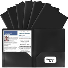 HABGP 6 Pack Black File Folders with Pockets and Business Card Slot, Letter Size