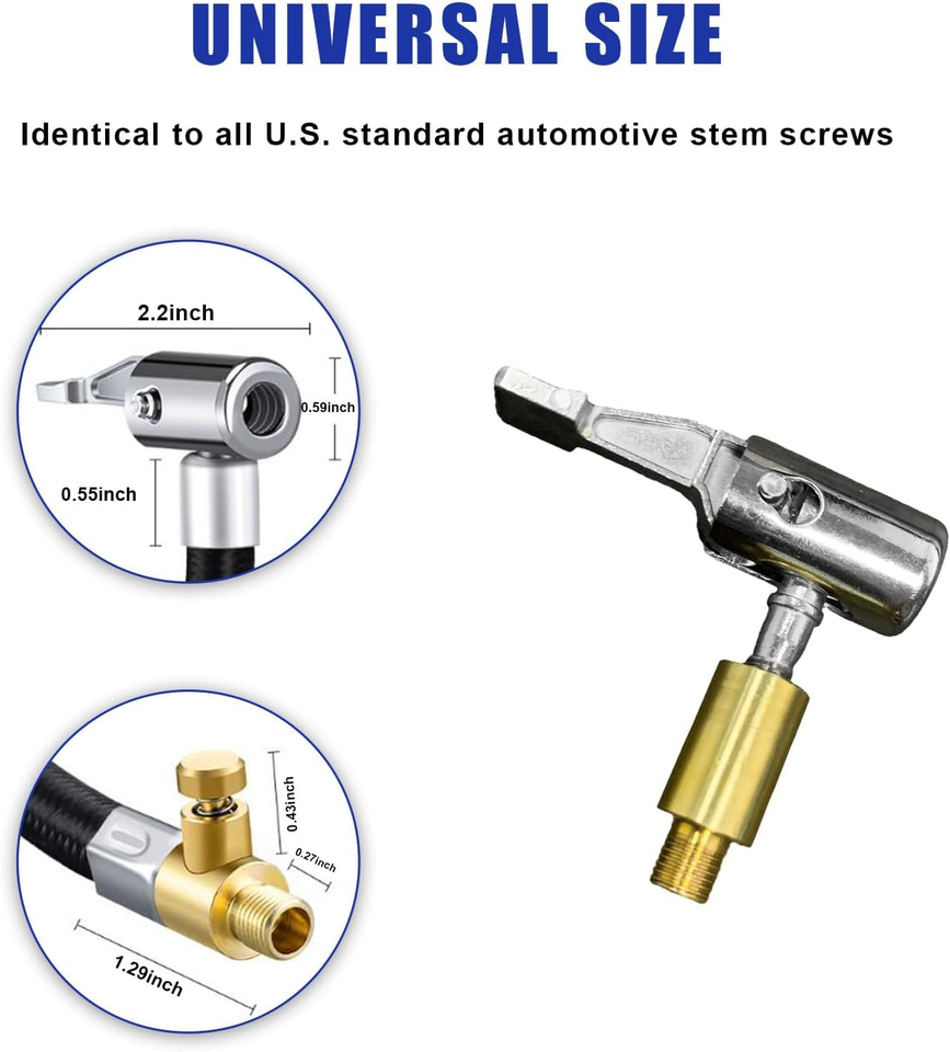Car Tire Inflator Hose Adapter, Lock On Air Chuck with Standard Tire