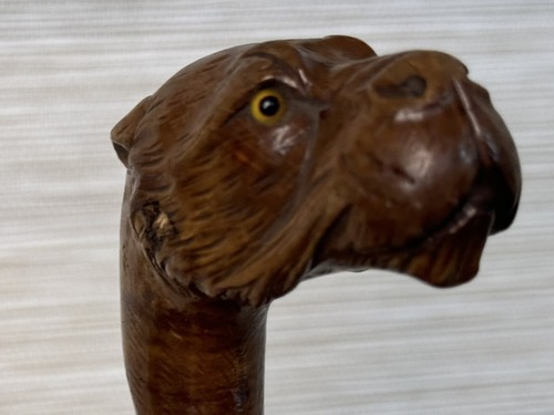 ANTIQUE EXTRAORDINARY DOG HEAD HAND CARVED WOODEN WALKING STICK HANDLE CANE - Picture 6 of 21