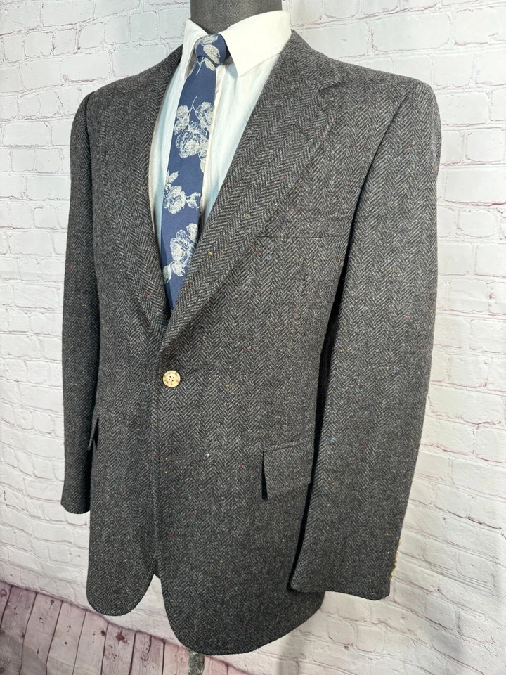 Chaqueta Blazer Abrigo Deportivo EVAN PICONE Para Hombres Gris MANCHA TWEED Lana ESPIGA 40R Foto 2 de 4