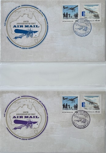 2014 IMPRESSIONS 100th Anv of First Airmail souvenir cover set color Foil pmks - 第 1/6 張圖片
