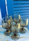 Vintage Smoked Glass Set Of 5 Shot Glasses 3.5 in Cordials Cognac Snifter Style  — photo 1