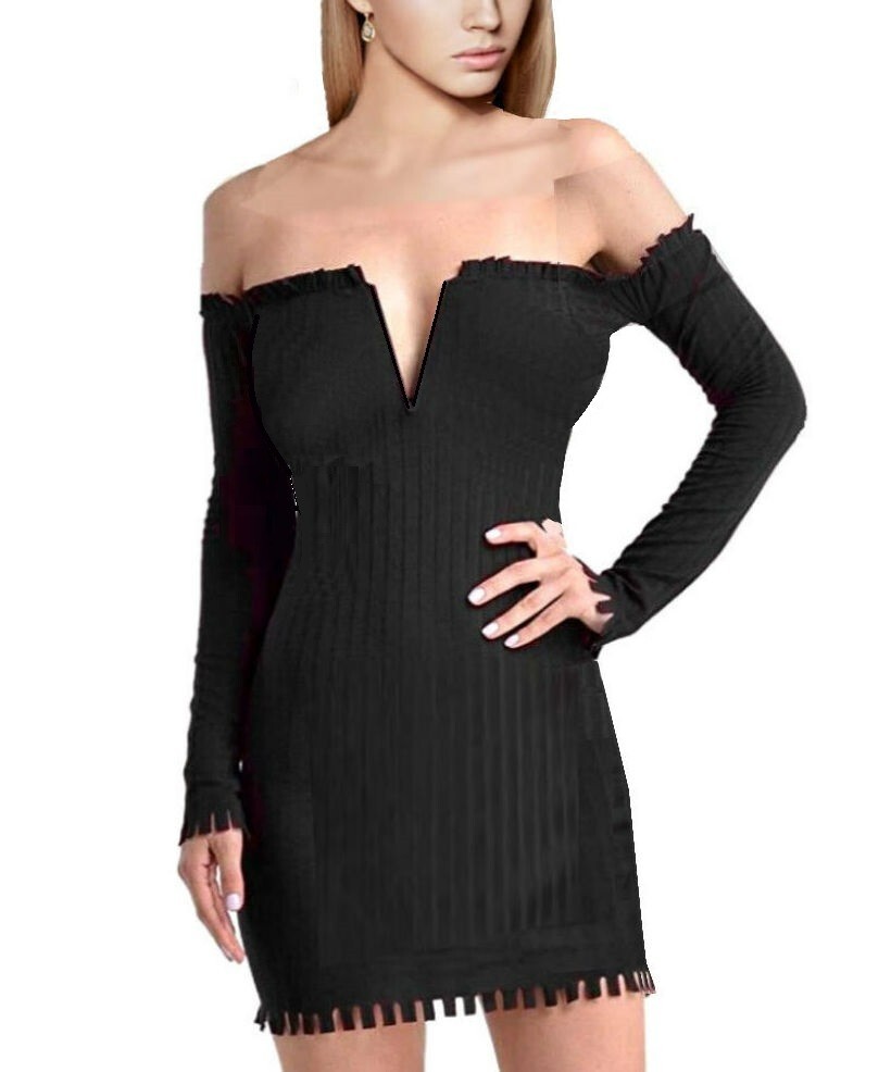 New Long Sleeve Bodycon Mini Dress Off Shoulder Black Large New Lettuce Trim | eBay New Long Sleeve Bodycon Mini Dress Off Shoulder Black Large New Lettuce Trim | eBay