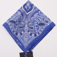 NWT CESARE ATTOLINI NAPOLI Blue Paisley Lightweight Cotton-Silk Pocket Square