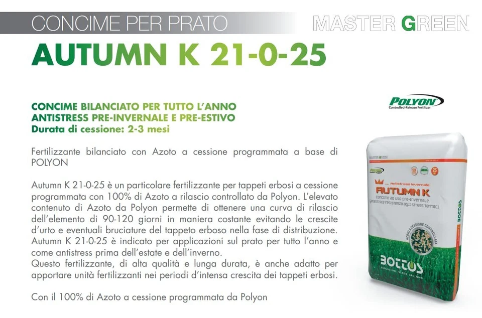 Bottos AUTUMN K, Concime granulare, antistress pre-invernale (25 Kg + guanti) - Immagine 3 di 4