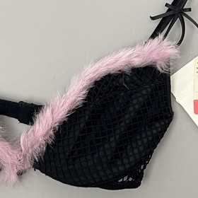 NWT La Perla Black Label  Lilac Fur w/ Fishnet Bra Sz 2 - US34 (B?)Italy 