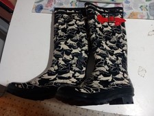 LADIES RADLEY LONDON GREY DOG-PATTERNED WELLINGTON BOOTS SIZE 7 - CG H37