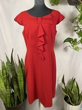 Tahari Arthur Levine Red Sheath Dress Ruffle Accent Sleeveless Women’s Sz 10