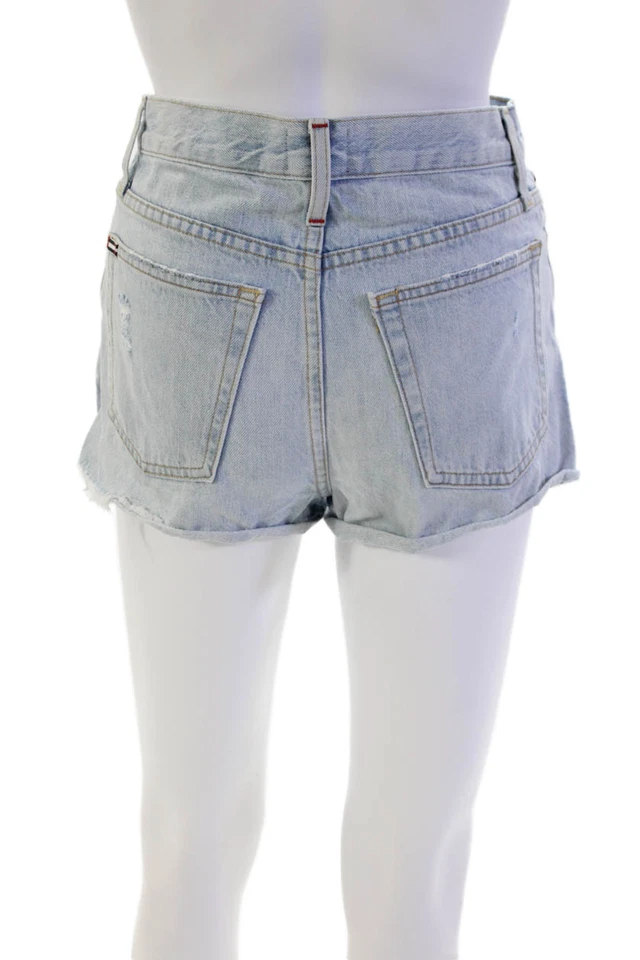 Shorts jeans feminino Alice + Olivia algodão com zíper botão angústia azul tamanho UE - Imagem 3 de 4