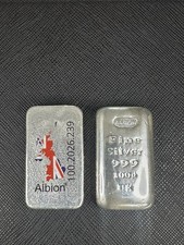 Albion Pure .999 Fine Silver Bullion Bar 100g