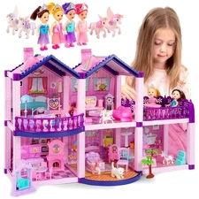 Dream Pink & Purple Dollhouse: 5 Rooms, Princesses & Unicorns - Gift for Girls