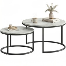 HOMCOM 2 Pcs Stacking Coffee Table Set Steel Frame, Marble Grey