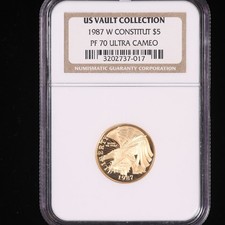 US $5 GOLD PROOF ULTRA CAMEO PERFECT COIN MS 70 1987 COMMEMORATIVE NGC CERTIFIED