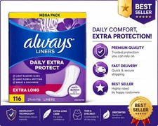 Always Daily Extra Protect Panty Liners, Extra Long Length, Unscented, 116 Count