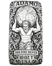 10 oz Silver Art Bar 999 - Atlas - Exclusive Limited Edition - Adamo Metals 74.08 per troy oz