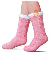 Slipper Socks for Women with Grippers Non Slip, Winter Thick Thermal Fuzzy Pink