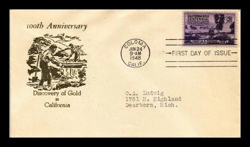 US COVER CALIFORNIA GOLD CENTENNIAL FDC SCOTT 954 THERMOGRAPHED CACHET